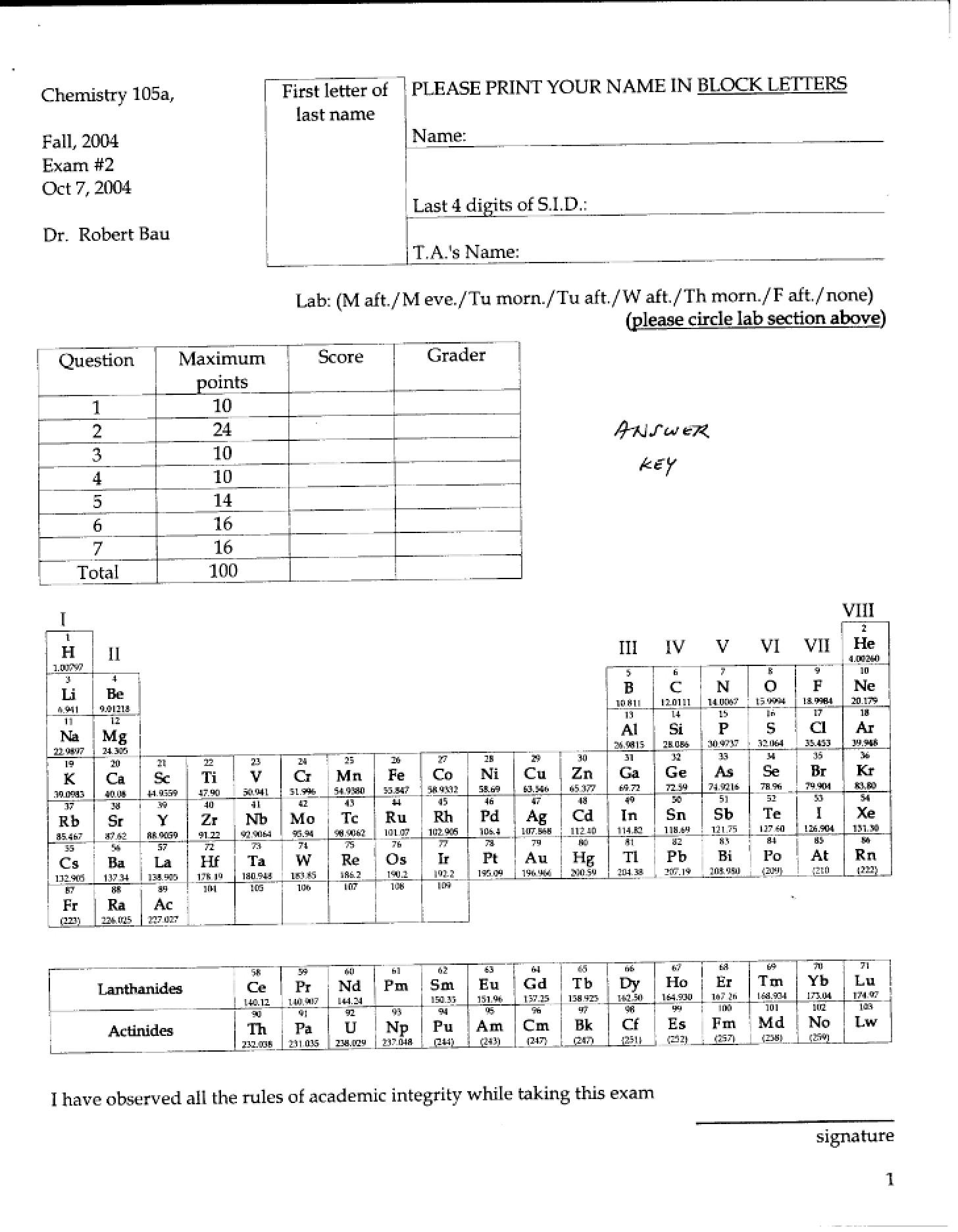 Exam 2 Fall 2004