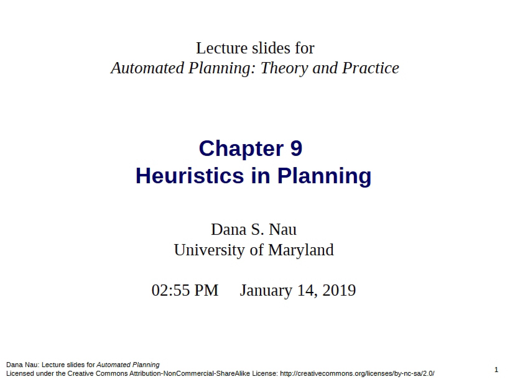 Planning Heuristics (Chapter 9)