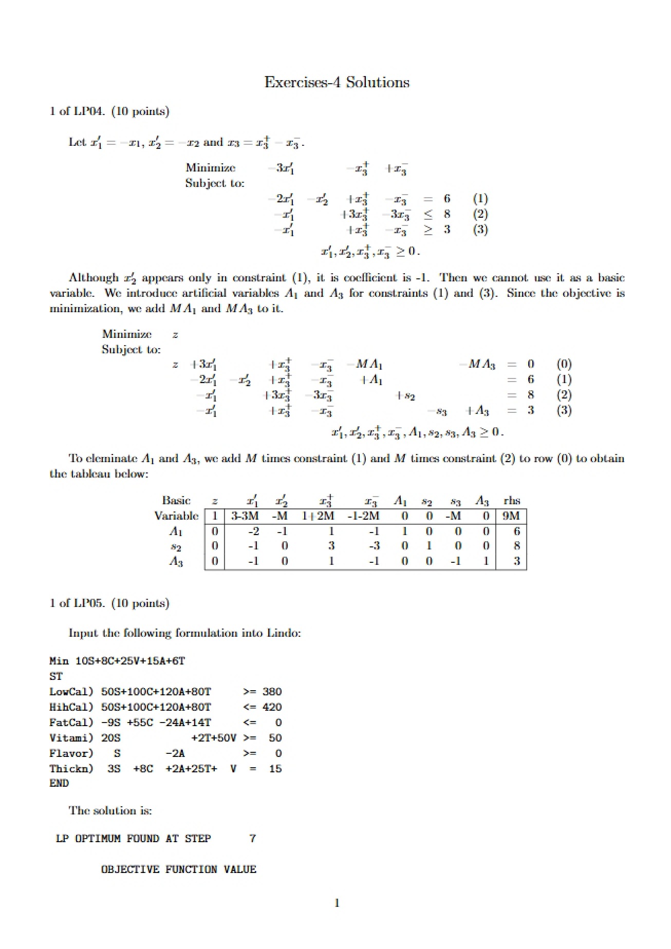 Solutions to Exercise Set 4