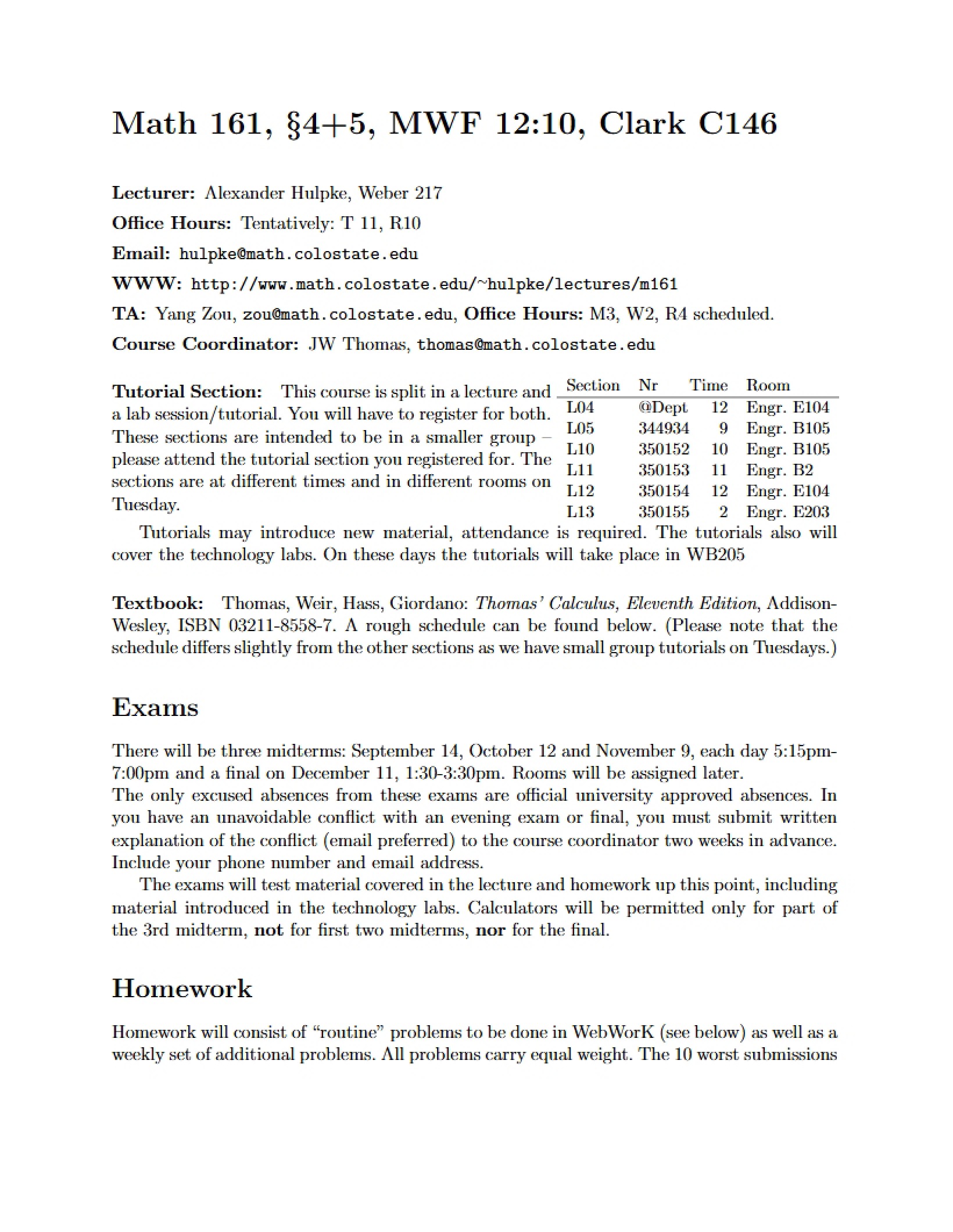 Math 161 Syllabus