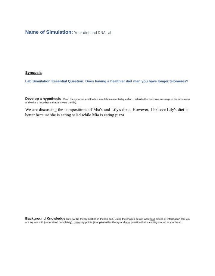 Your Diet and DNA Lab Report