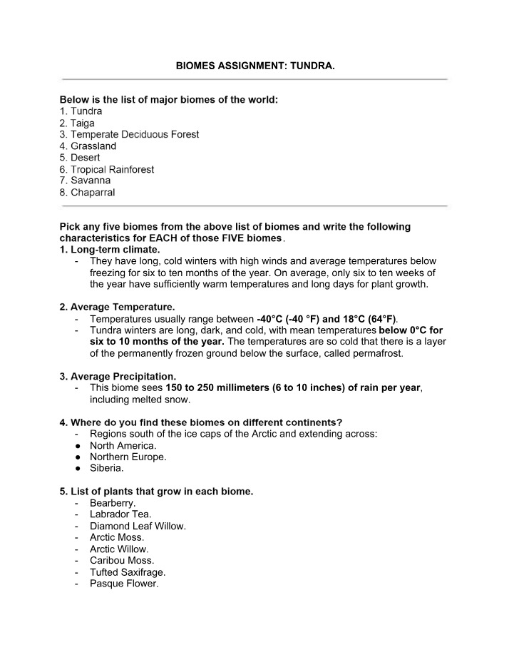 Tundra Biomes Assignment