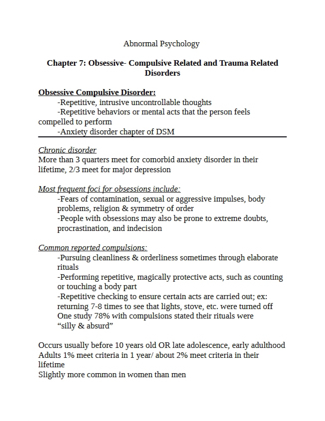 Chapters 7 and 11 Abnormal Psychology
