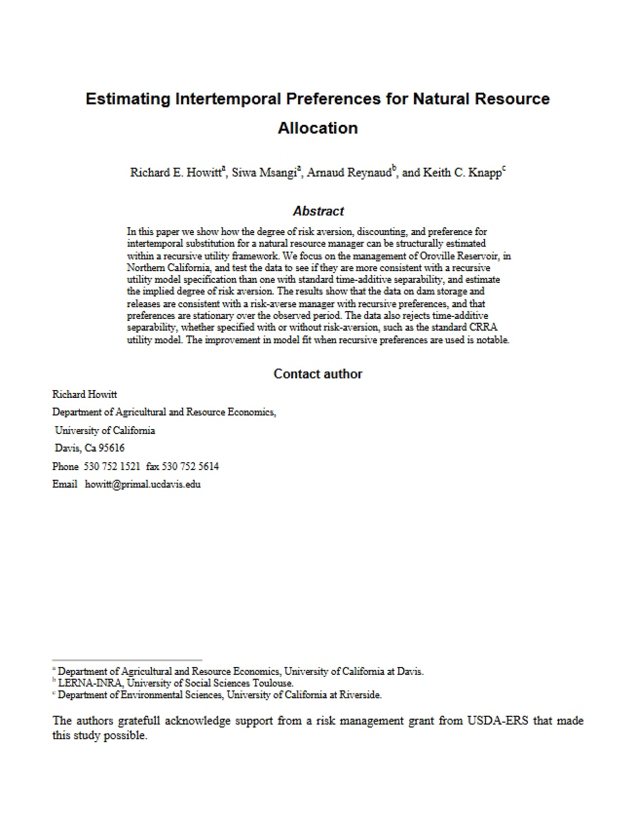 Natural Resource Allocation Intertemporal Preference Estimation