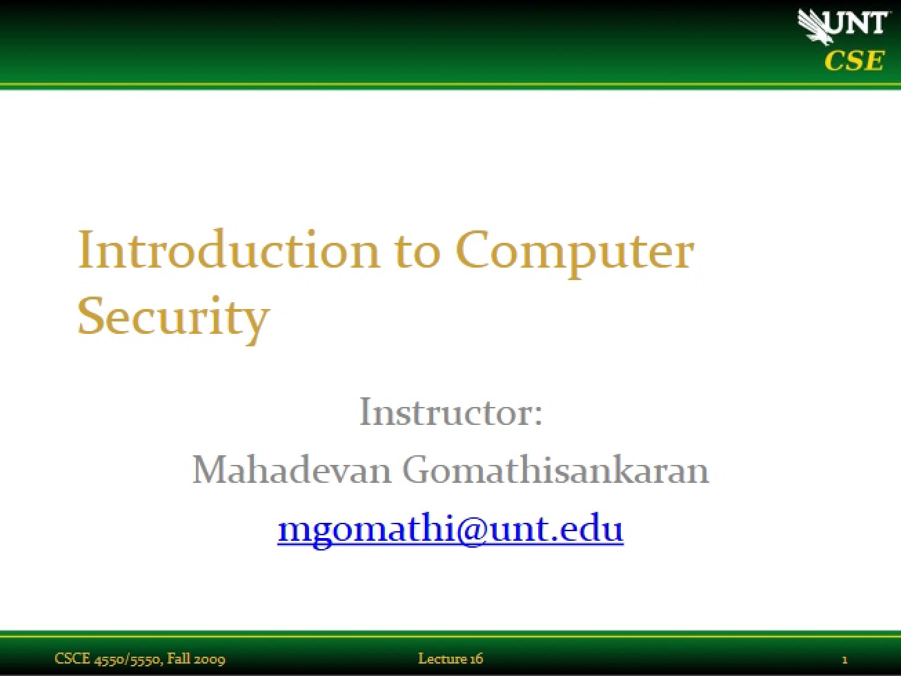 Computer Security Lecture Sixteen