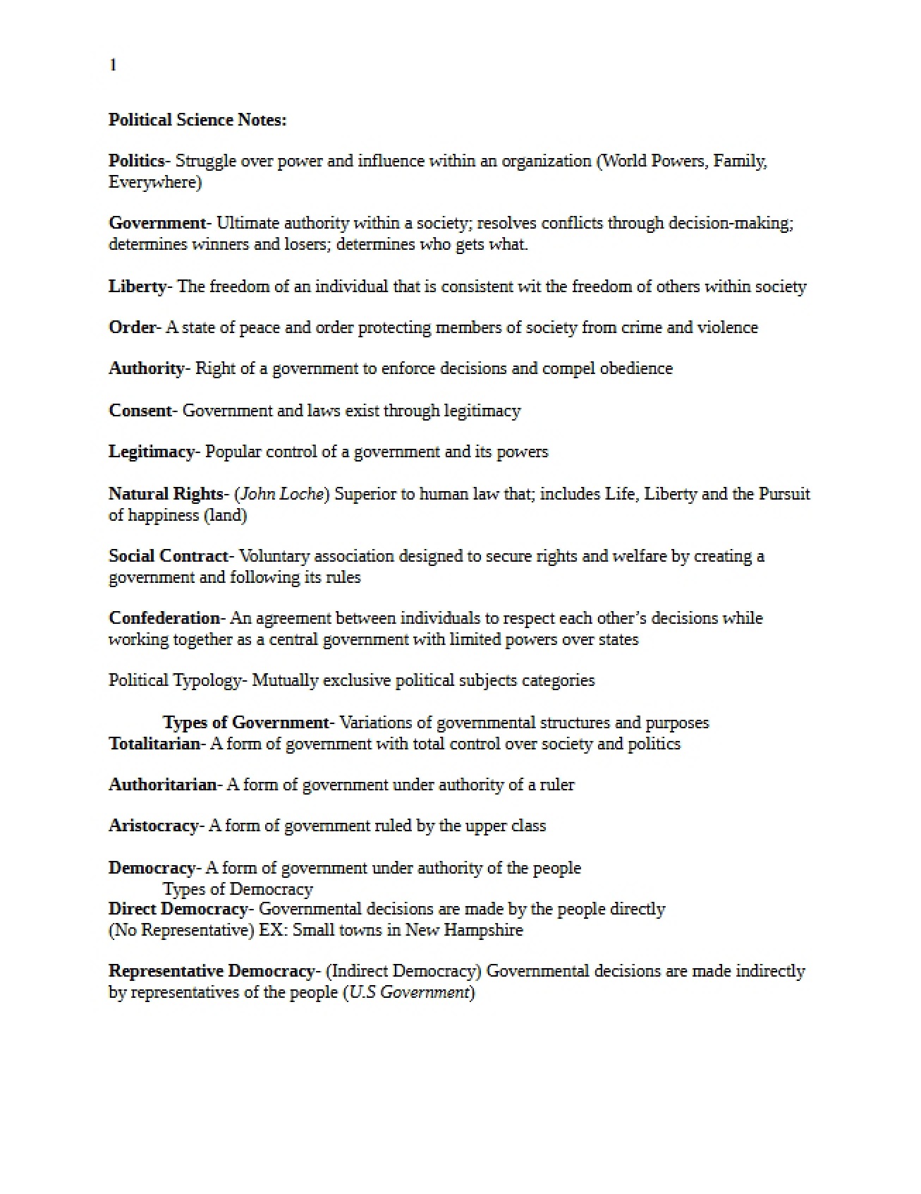 Collection of Notes on Political Science