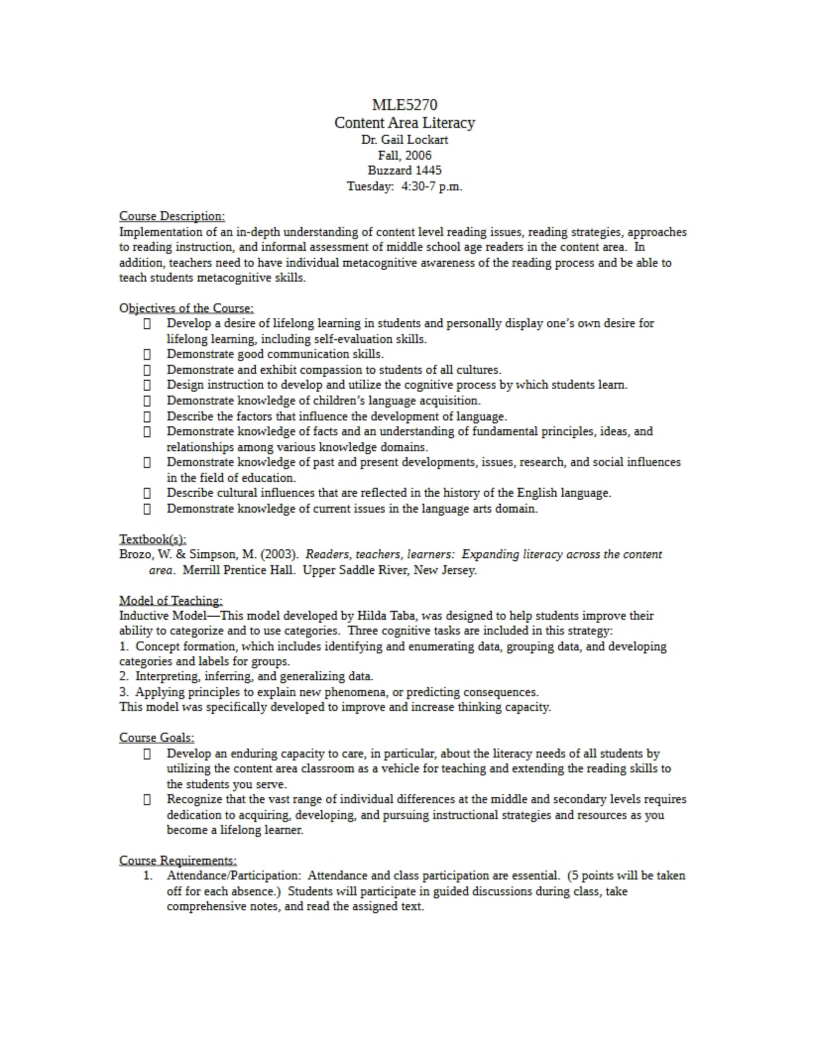 Lockart Section 001 Academic Outline
