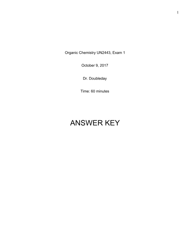 Bonding Changes - Organic Chemistry Exam 1 Answer Key