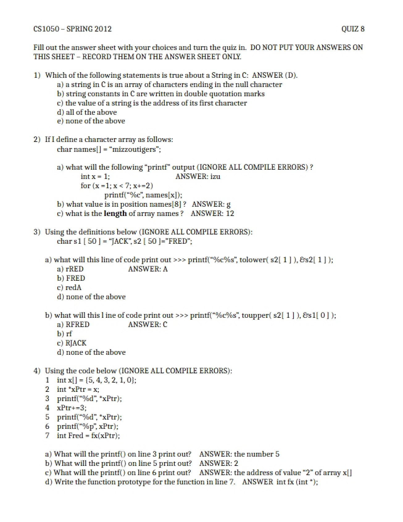 Quiz 8 (CS1050)