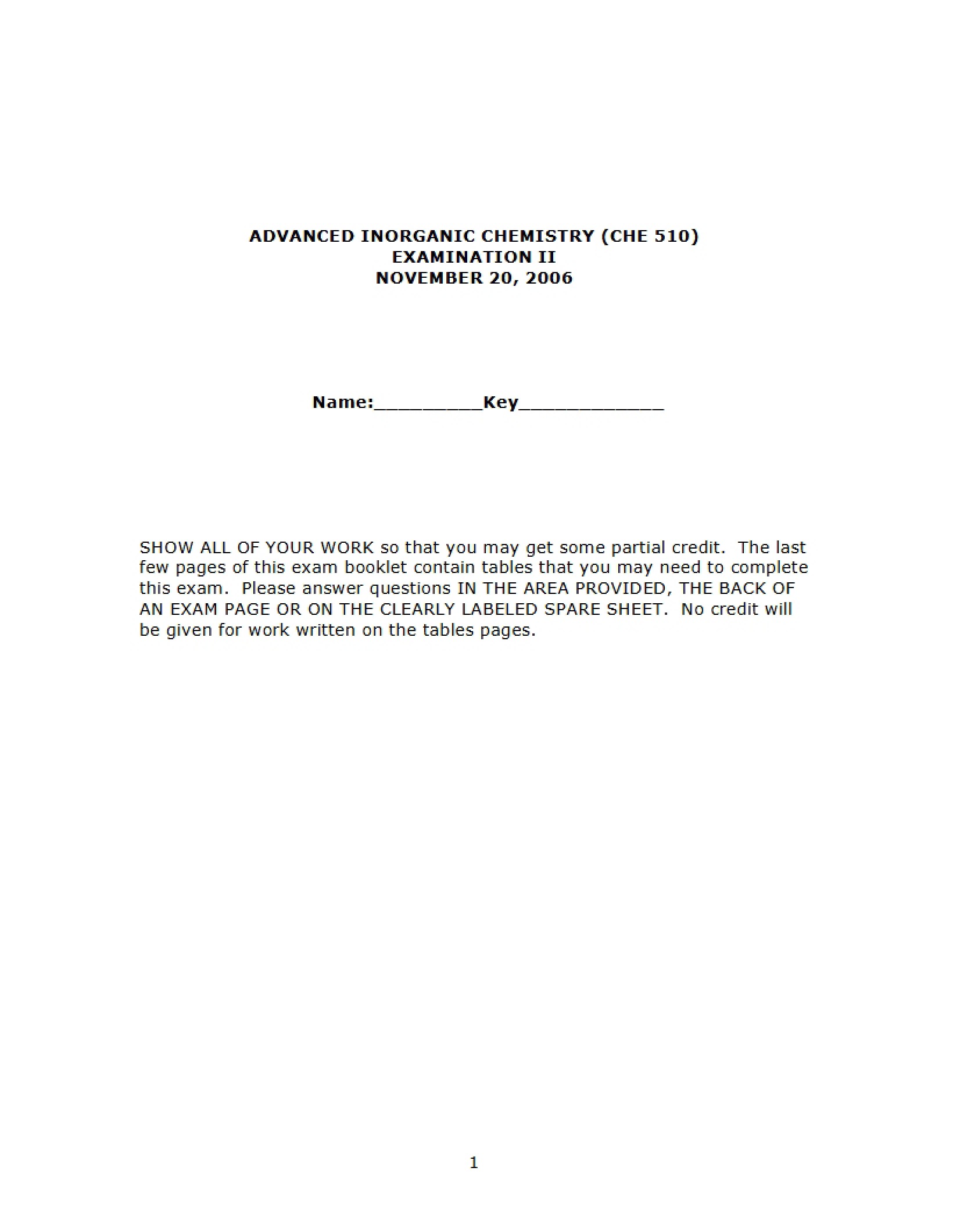 Examination II Advanced Inorganic Chemistry