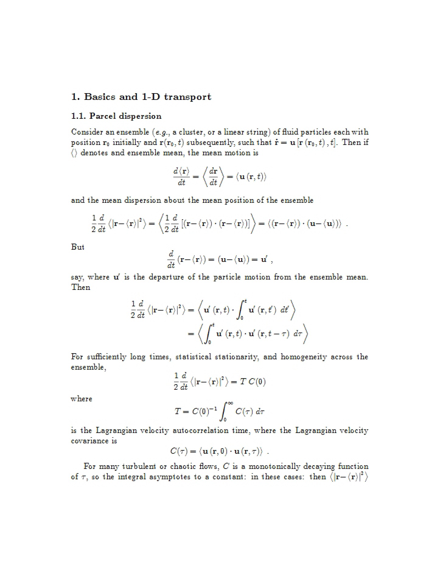 Transport 1-D and Basics