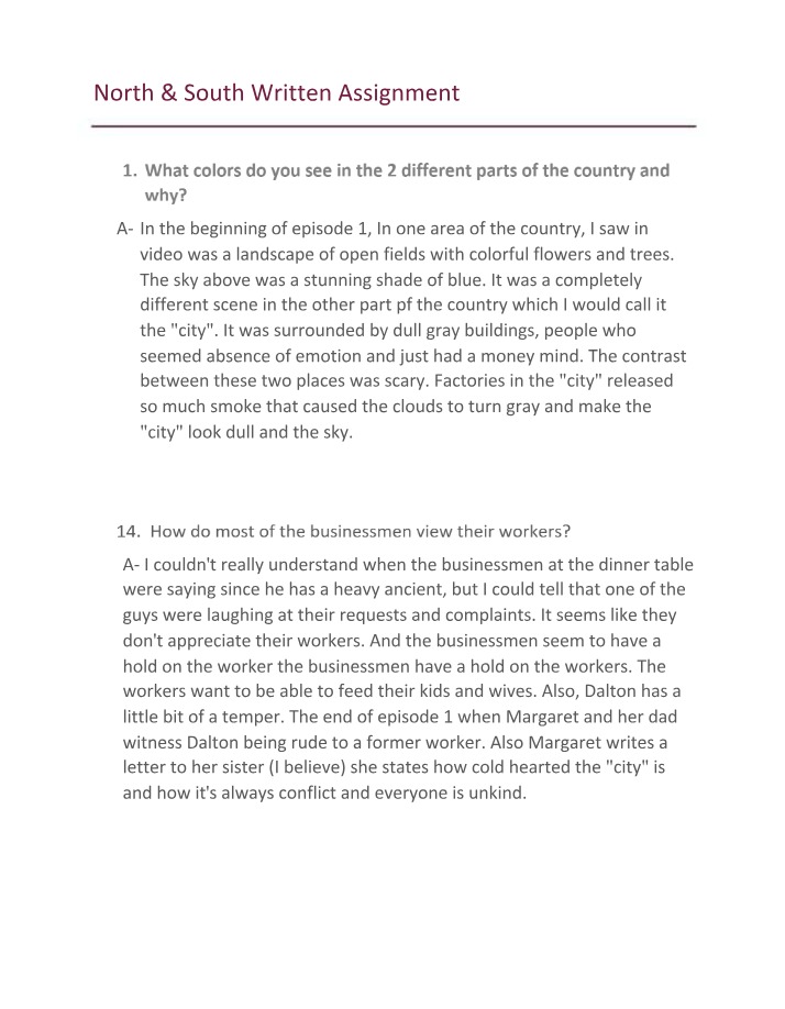 Contrasting the North and South in the Industrial Revolution