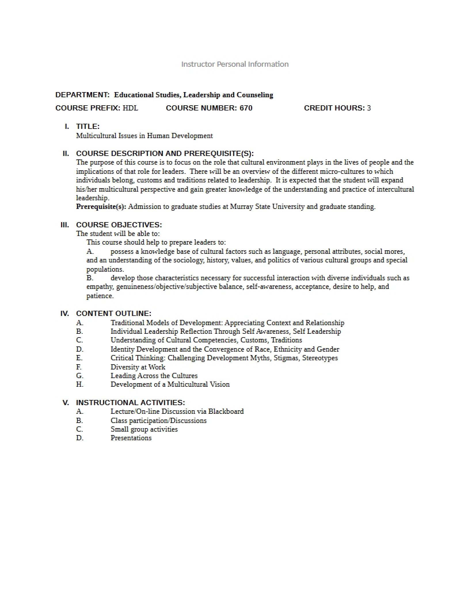 Syllabus - 3 Pages