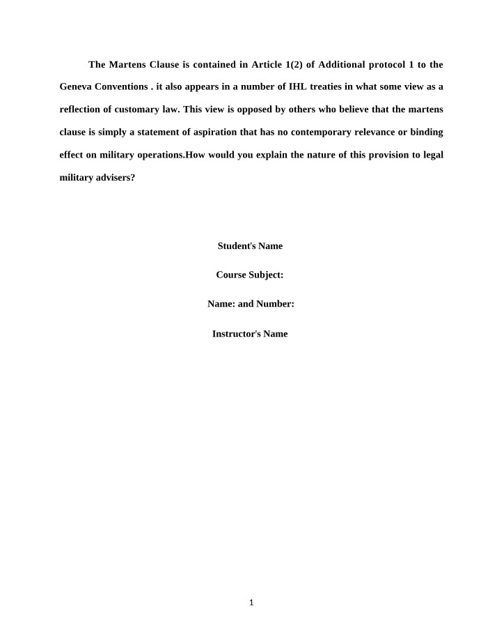 The Martens Clause in International Humanitarian Law