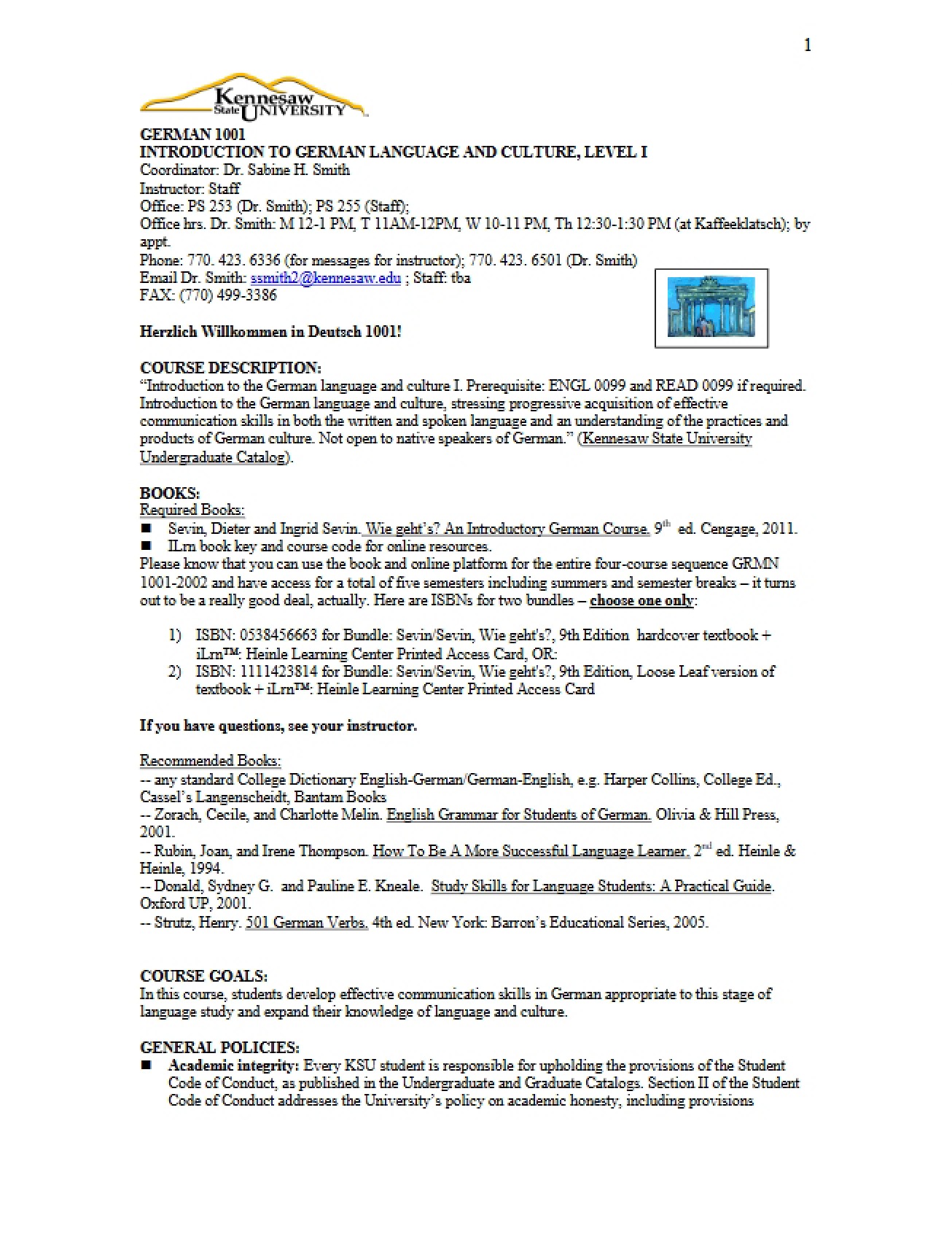Instructional Guide for German Language I