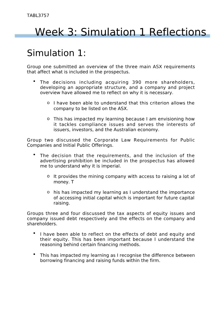 Reflections on ASX Requirements - Week 3 Simulation 1