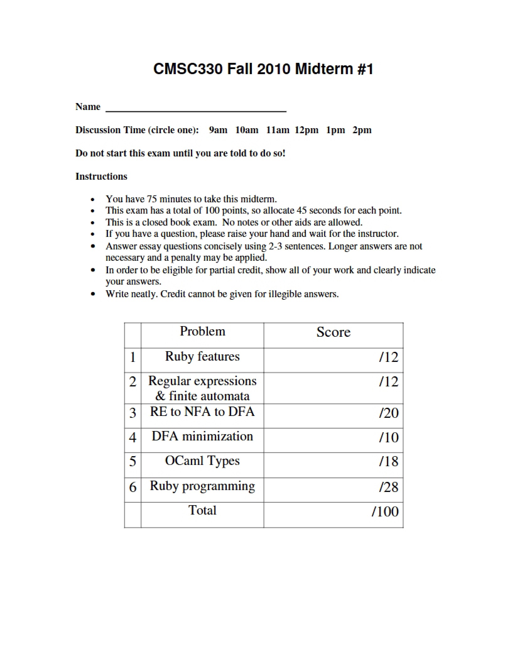 Test One (Midterm)