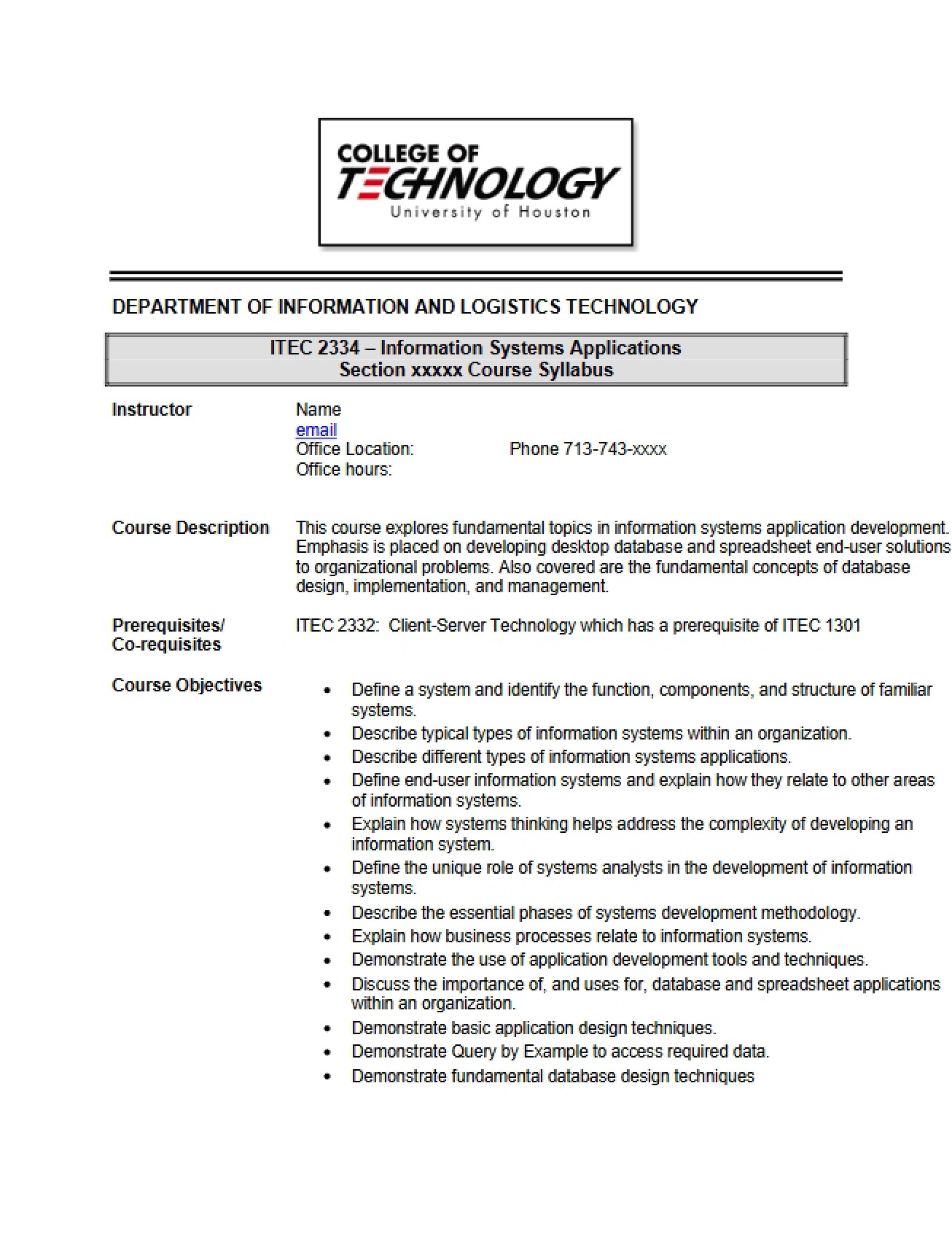Information Systems Applications Syllabus