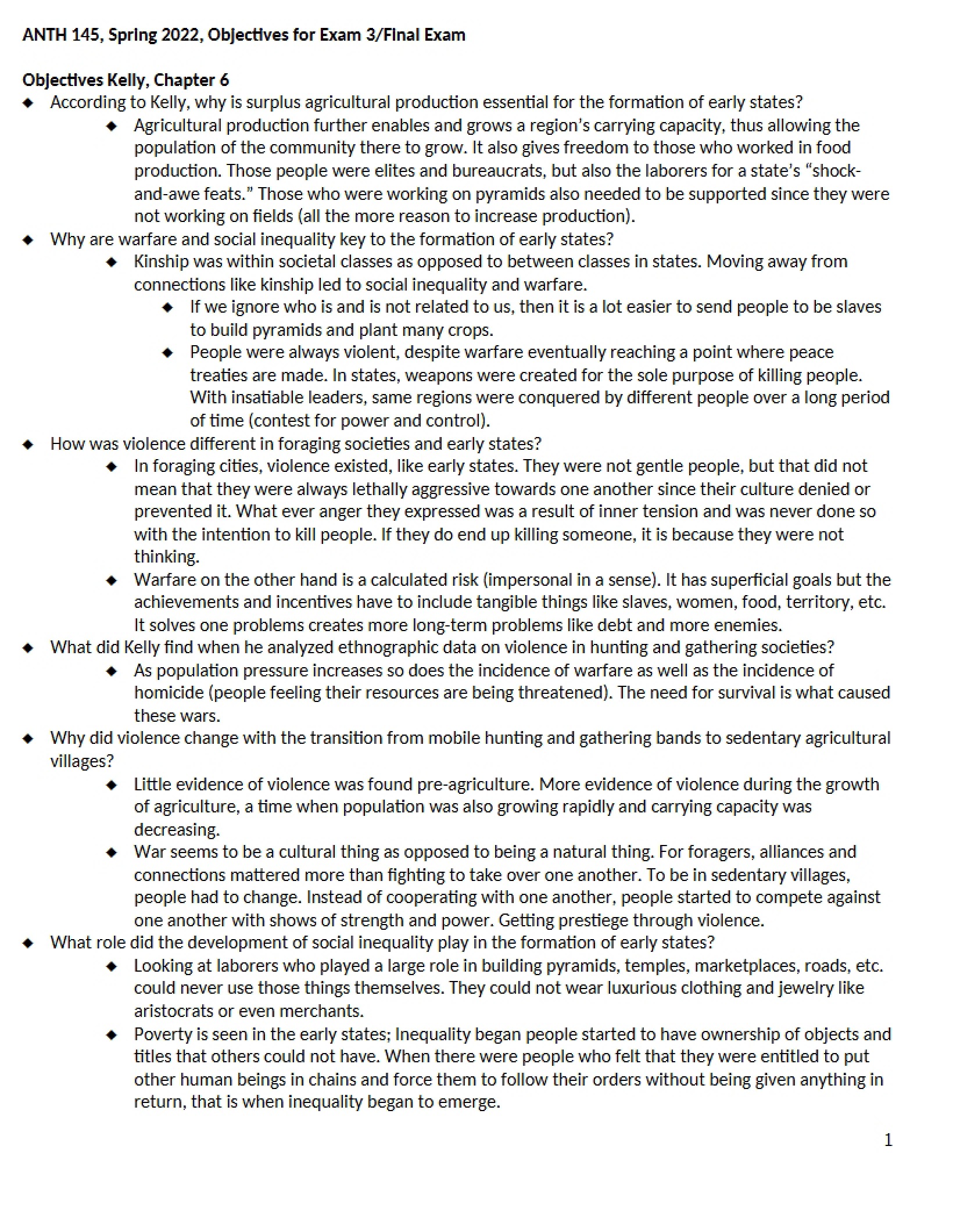 Objectives for Final Exam (Exam 3)