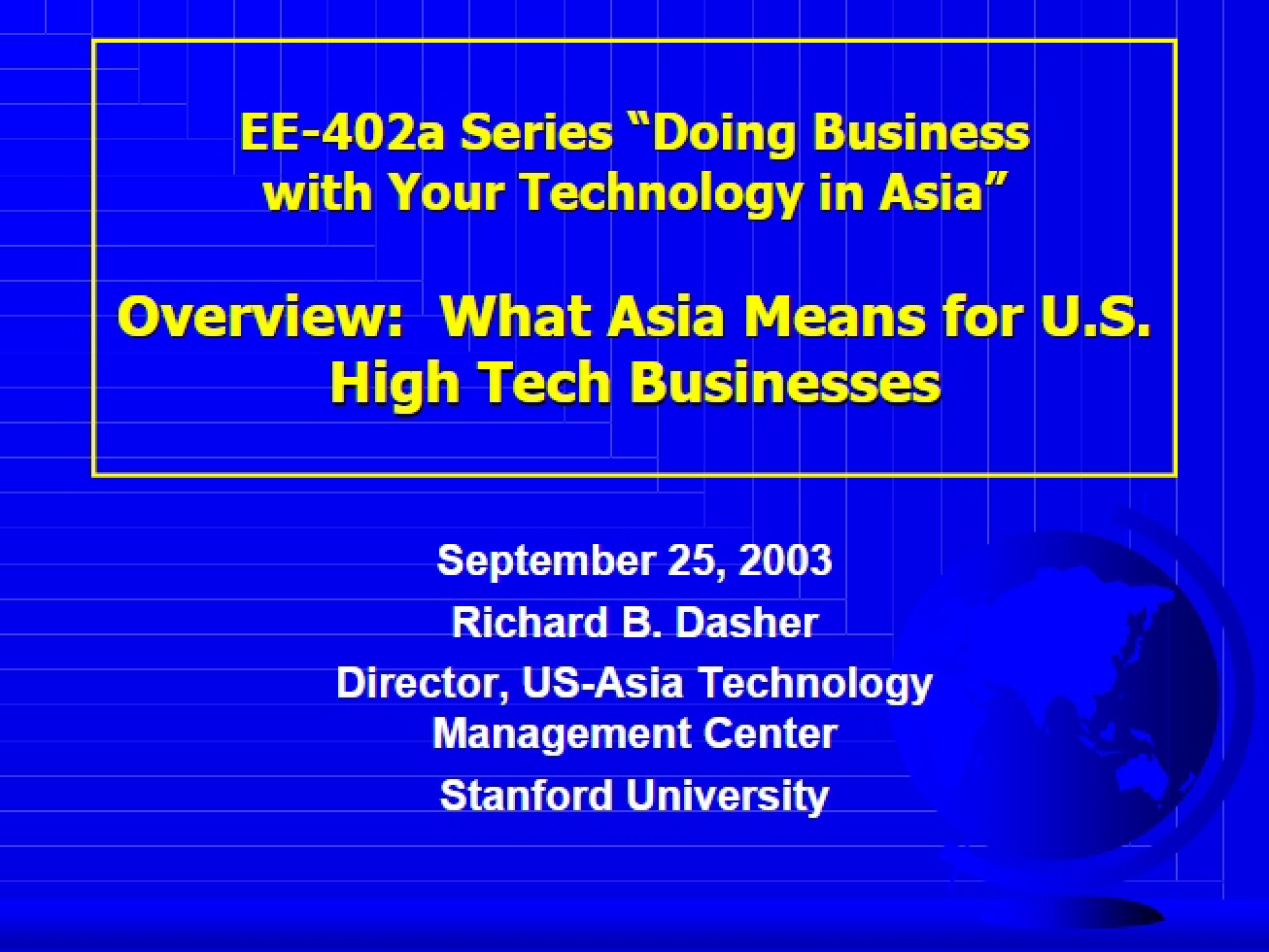 Series on Doing Business with Asian Technology