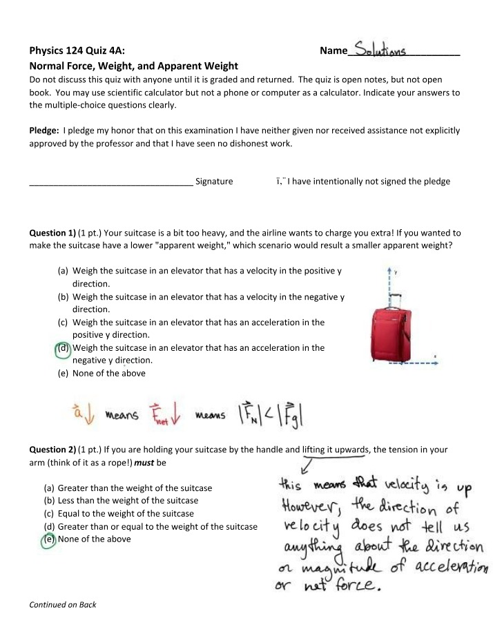 Normal Force, Weight, and Apparent Weight