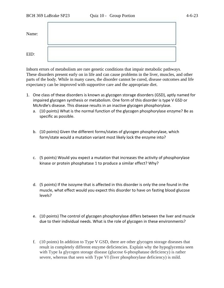 Group Portion of Quiz 10