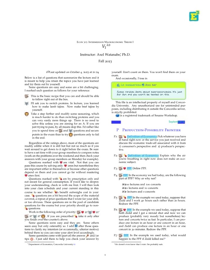 Exam for Intermediate Macroeconomic Theory I