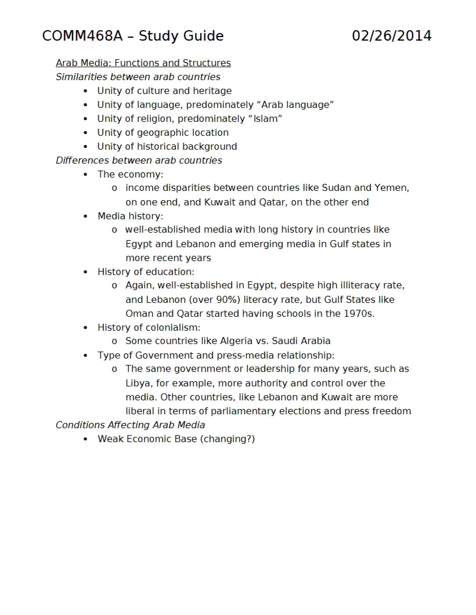 COMM 468A Course Study Guide
