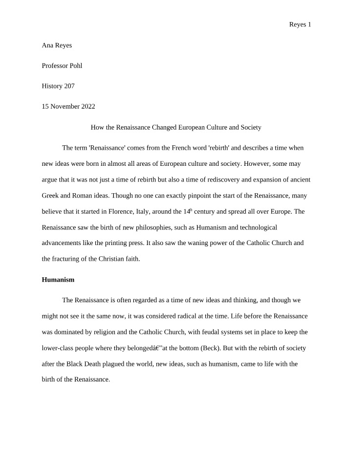 Cultural and Social Transformation in the Renaissance