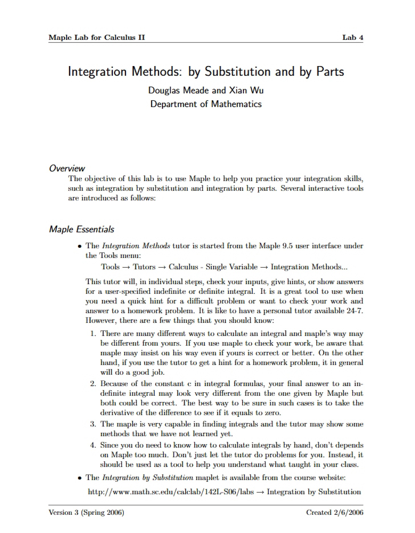 Methods of Integration Parts and Substitution