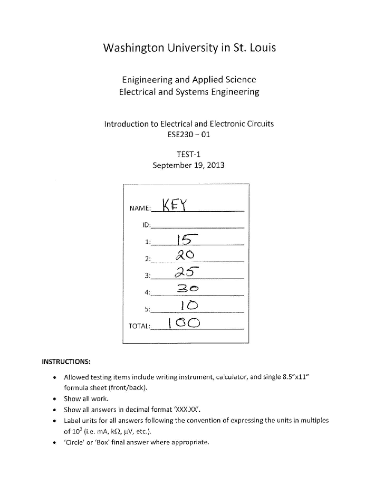Test Two Solutions (Oct 2013)