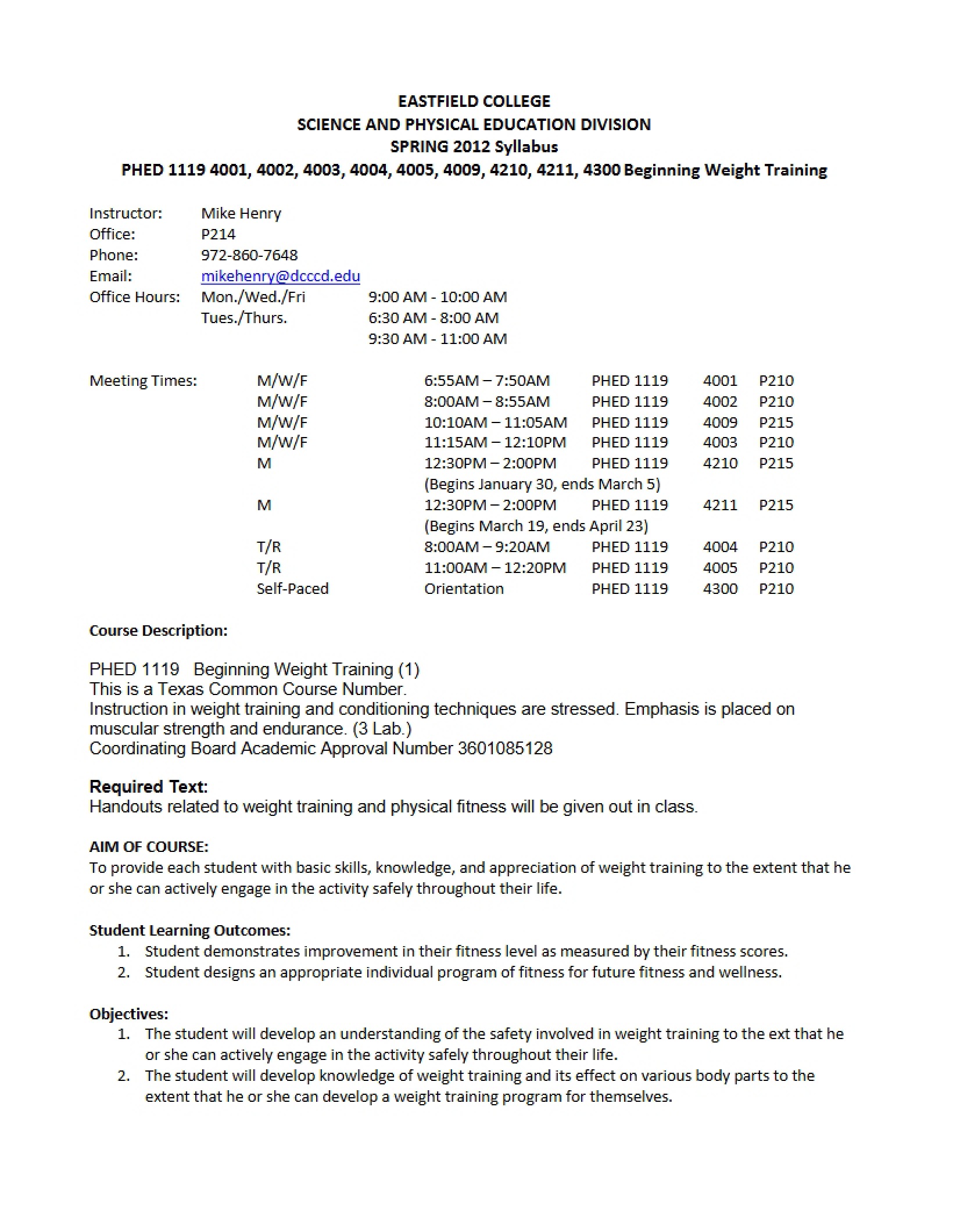 Syllabus for Beginning Weight Training (3)