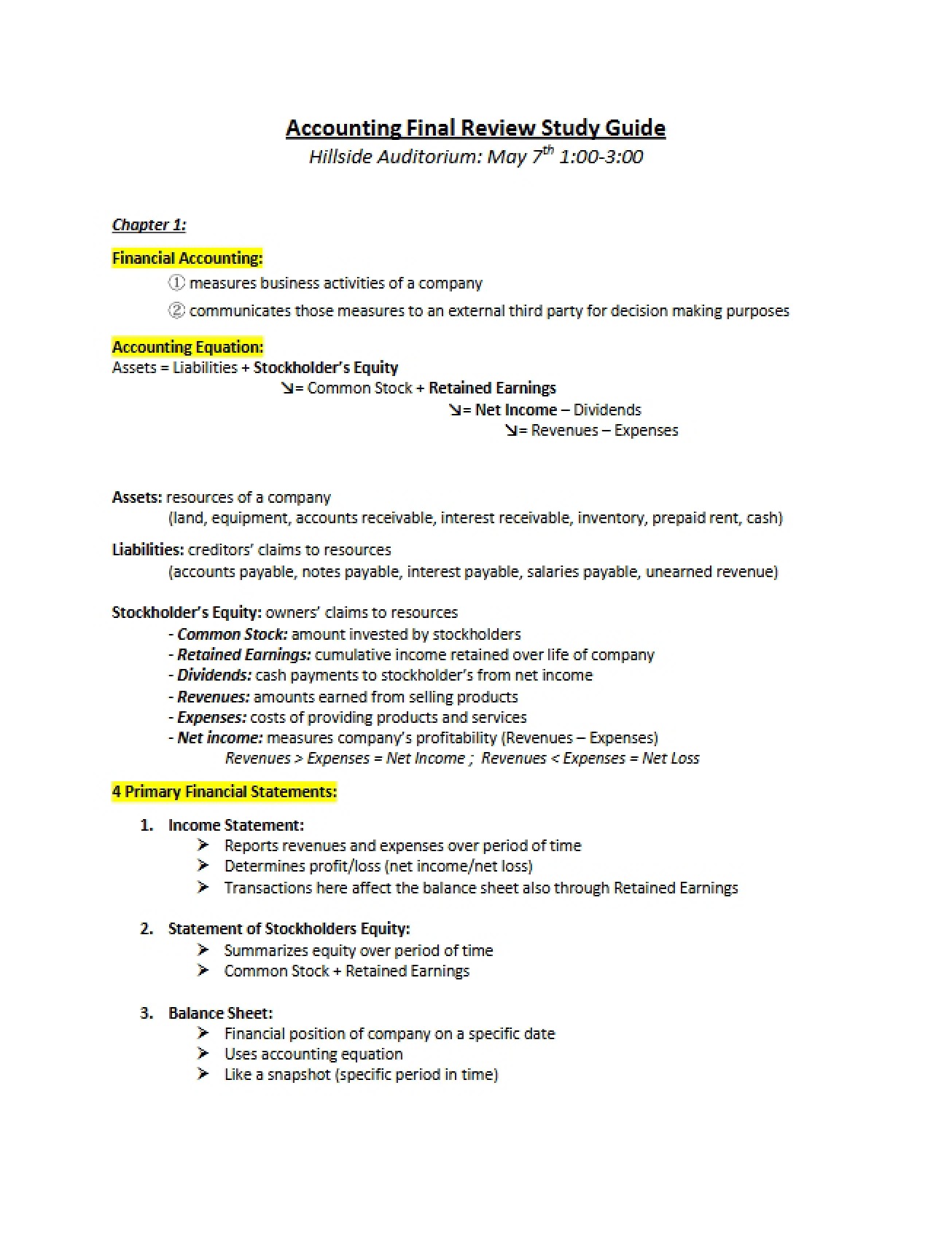 Study Guide for the Final Accounting Exam