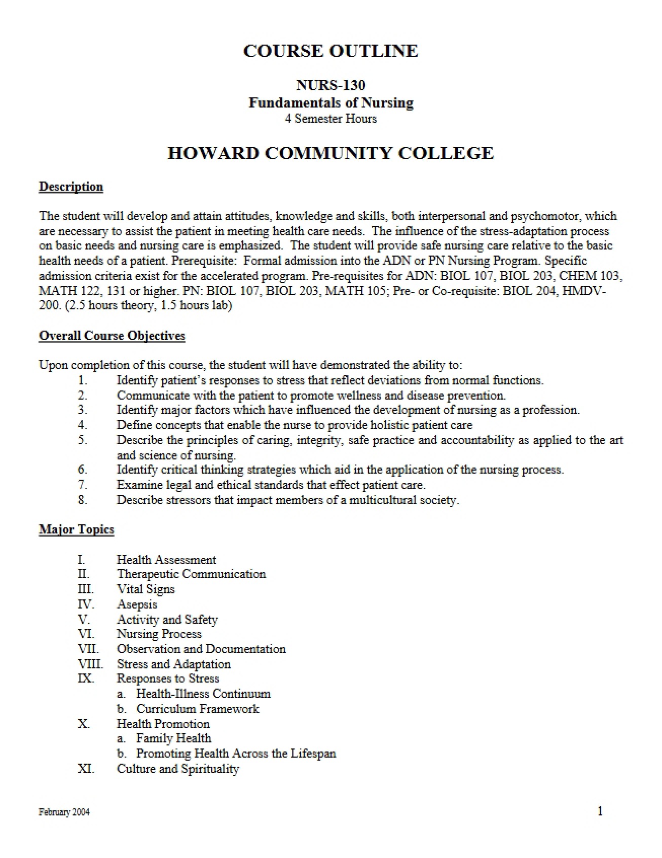 NURS 130 Course Overview