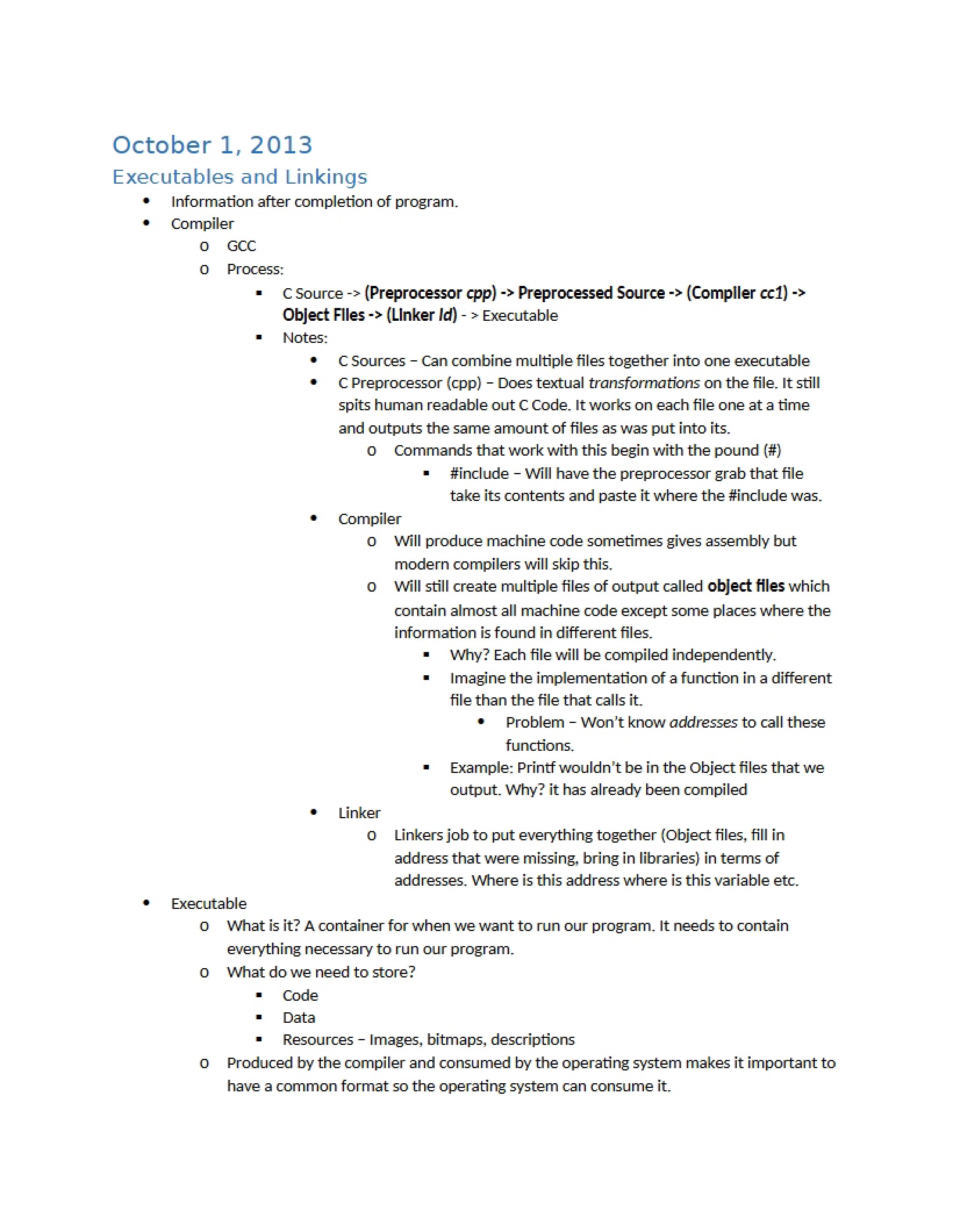 Linkings and Executables