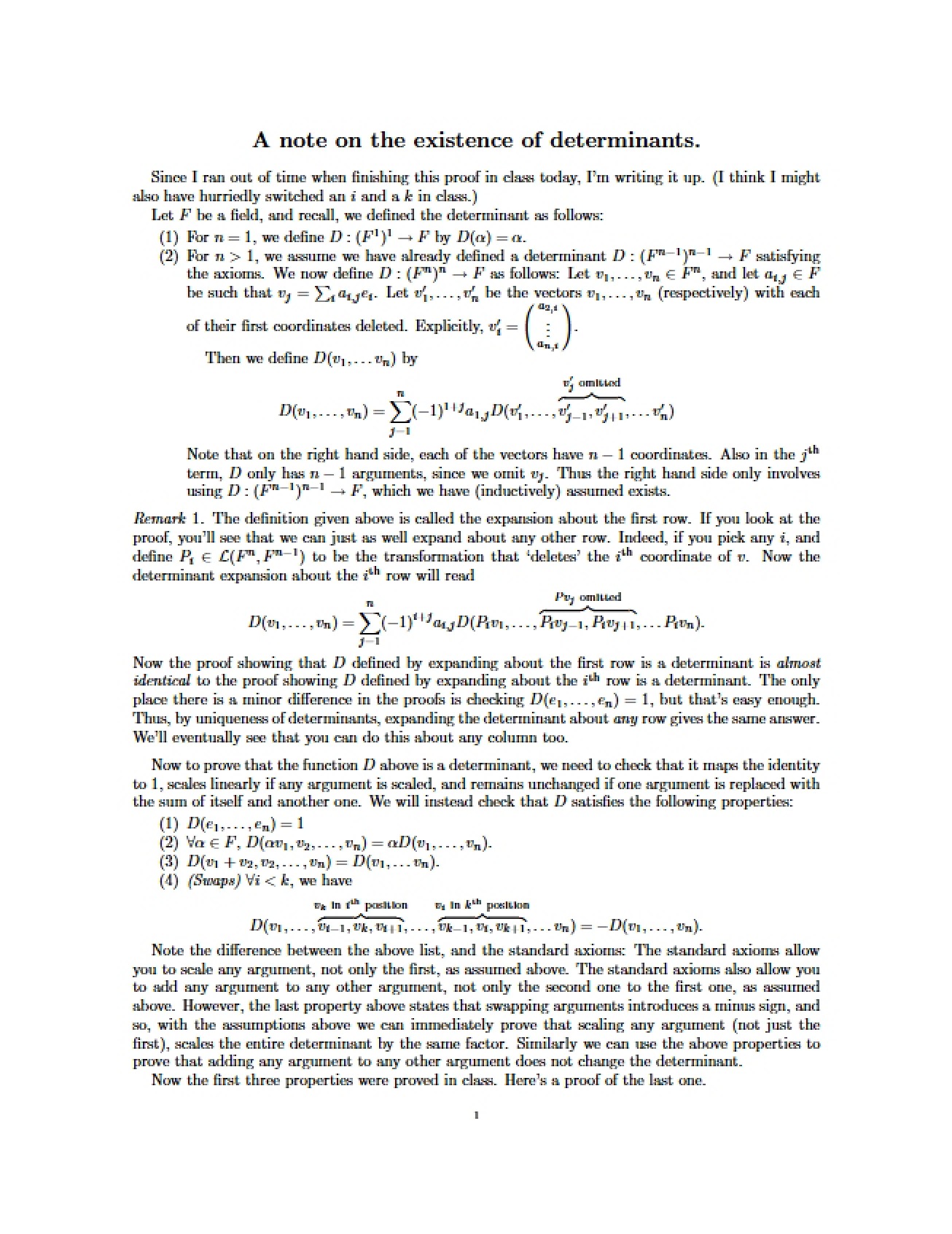 Determinant Existence Note