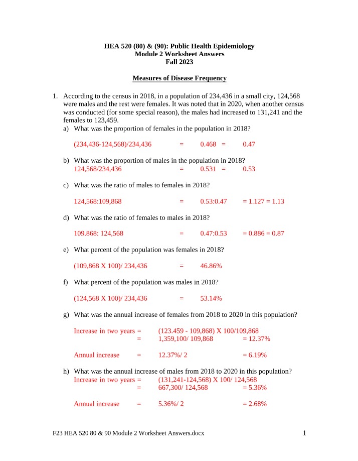 Worksheet Answers for Module 2