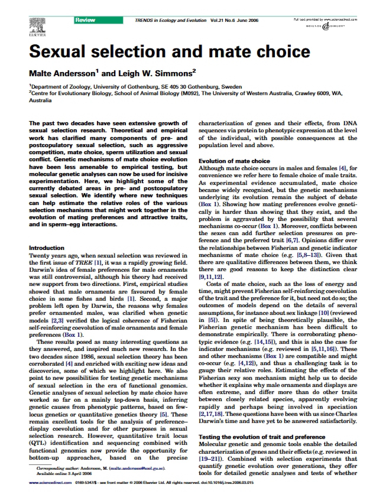 Mate Choice and Sexual Selection