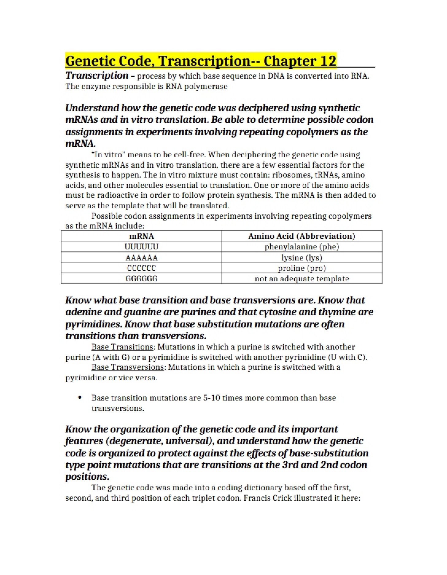 Chapter 12 - Genetic Code and Transcription