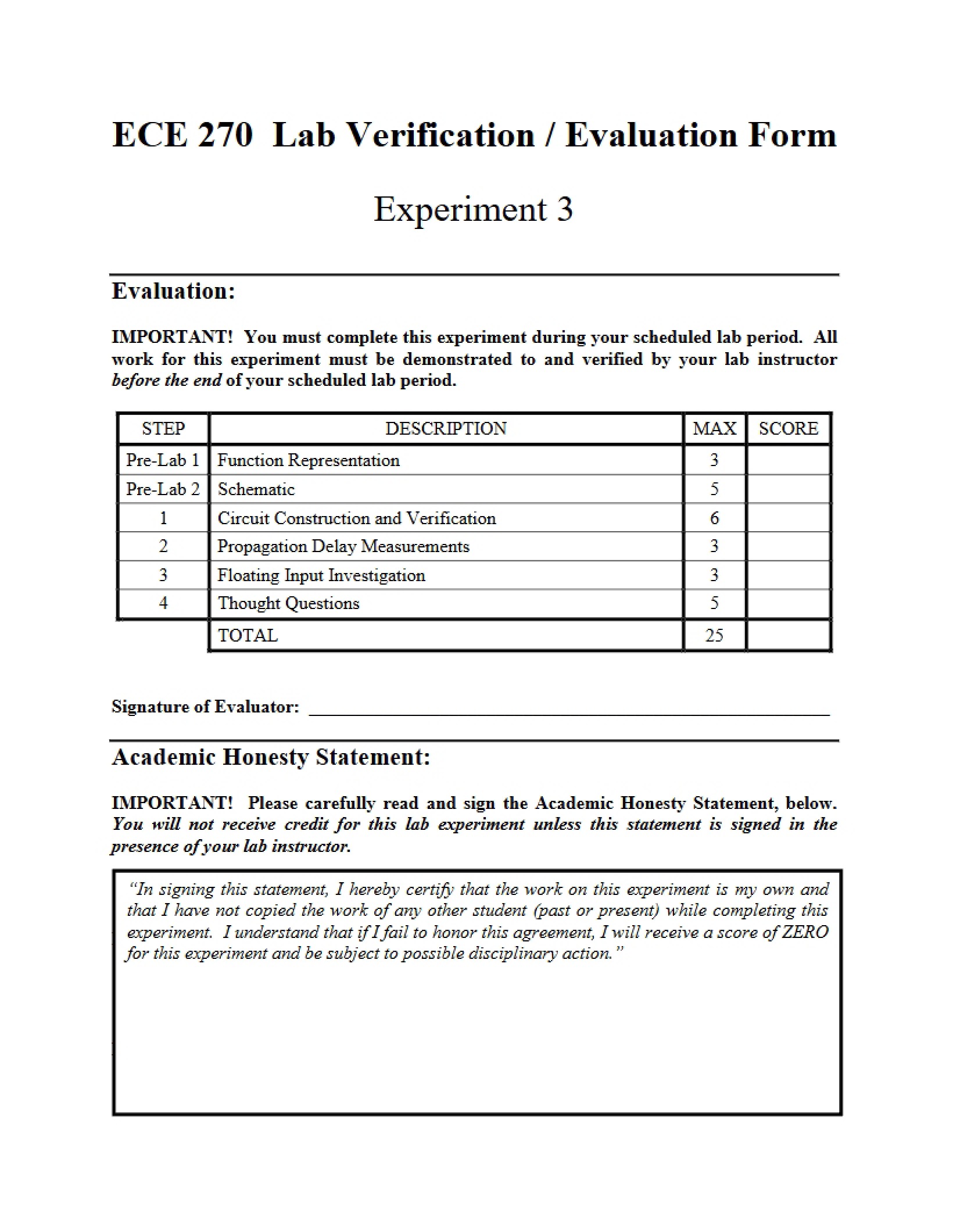 Form for Evaluation