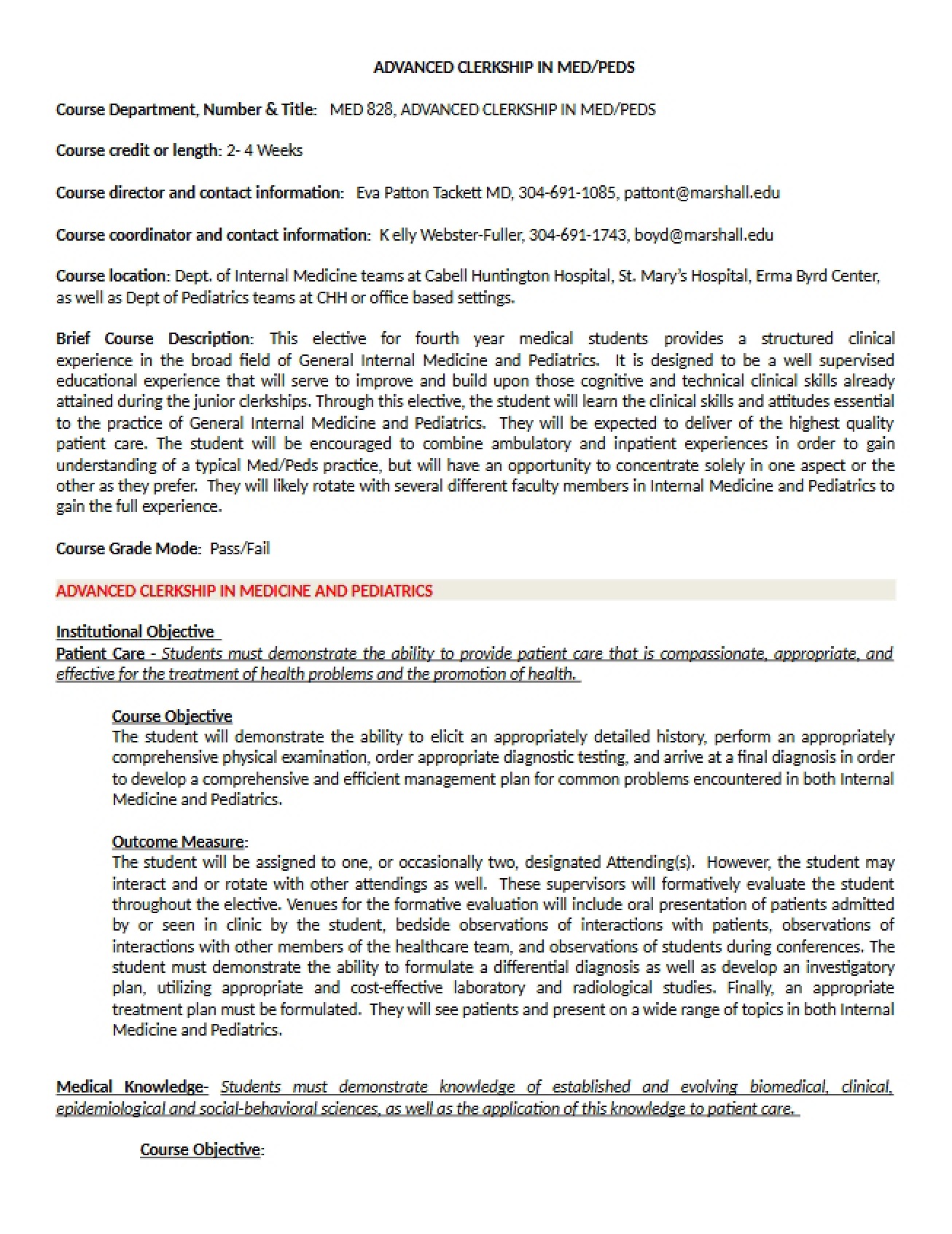 Med-Peds Clerkship Syllabus