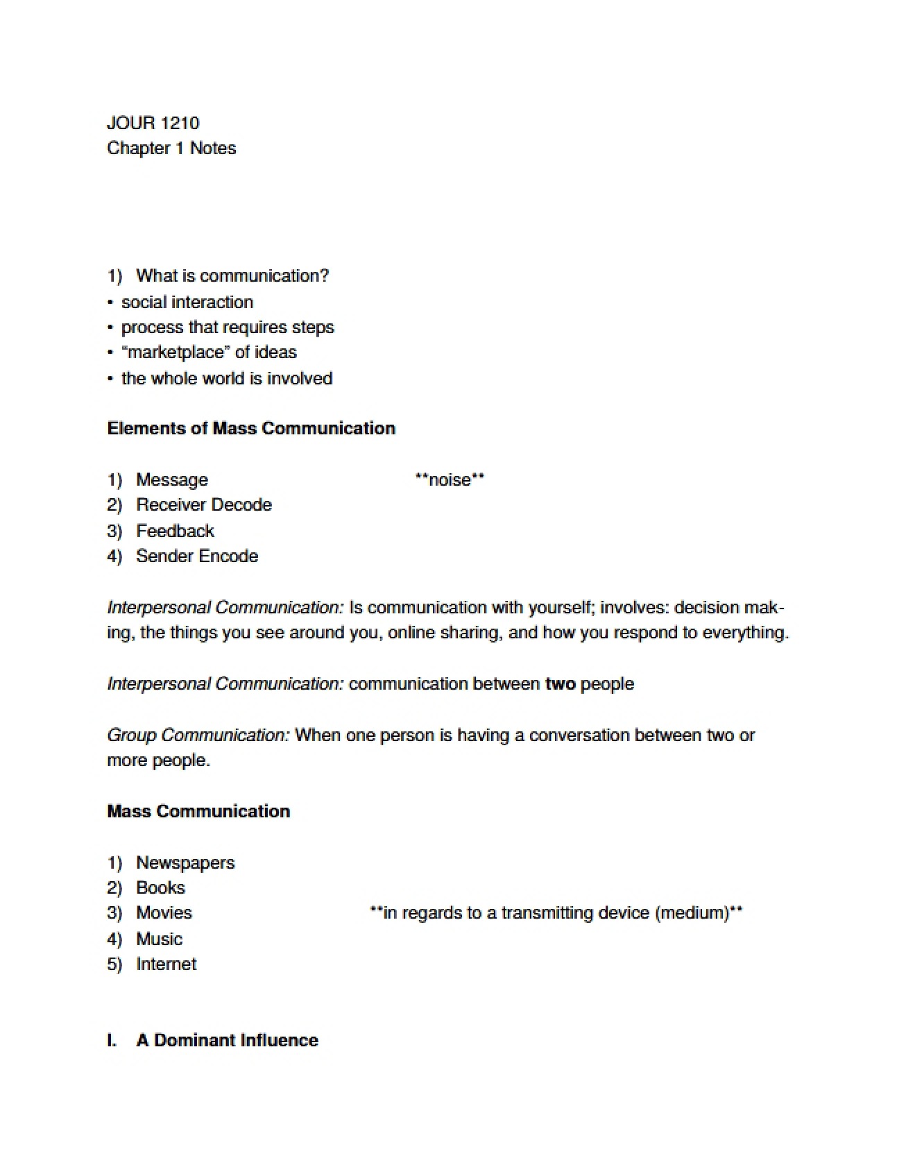 Notes on Mass Comm Chapter 1