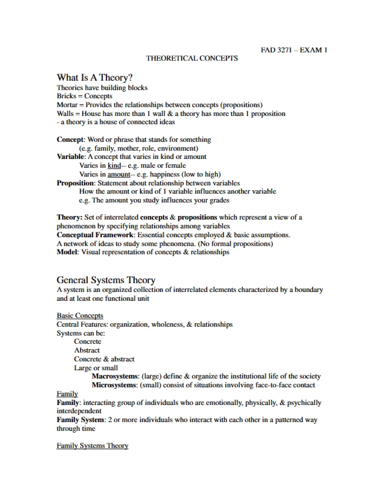 Core Concepts in Individual and Family Theory
