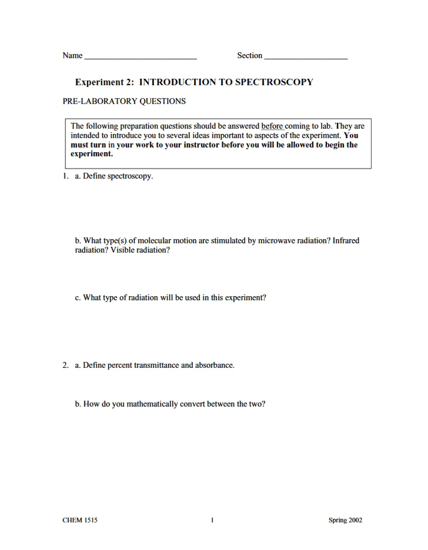 Lab 2 Spectroscopy Fundamentals