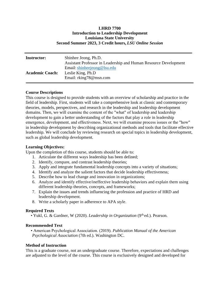 LHRD 7700 Syllabus - Summer 2023