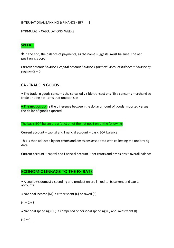 International Banking & Finance Formulas and Calculations - BFF3331