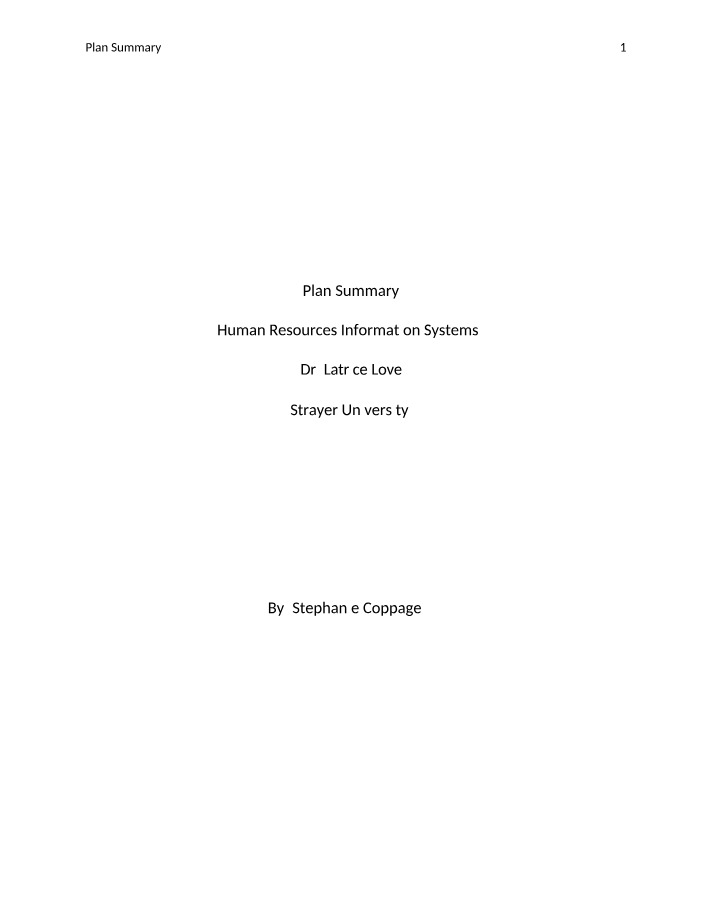 Larson Property Management Plan Summary - Improving HRIS