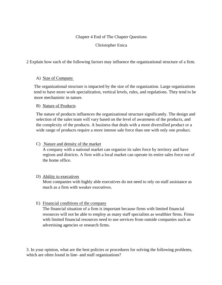 Organizational Structure - Size, Products, Market, and Executive Factors