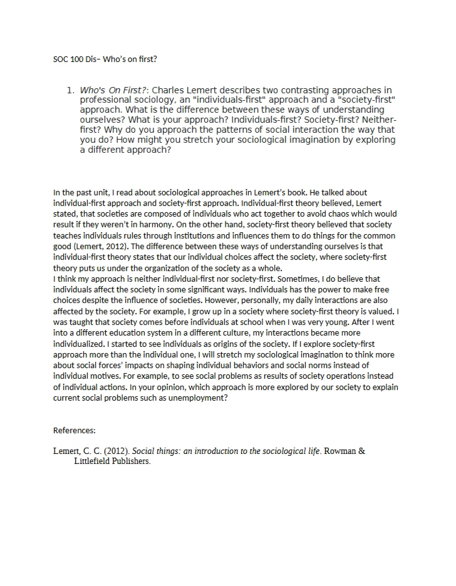 Discussion Who's on First (Soc 100)