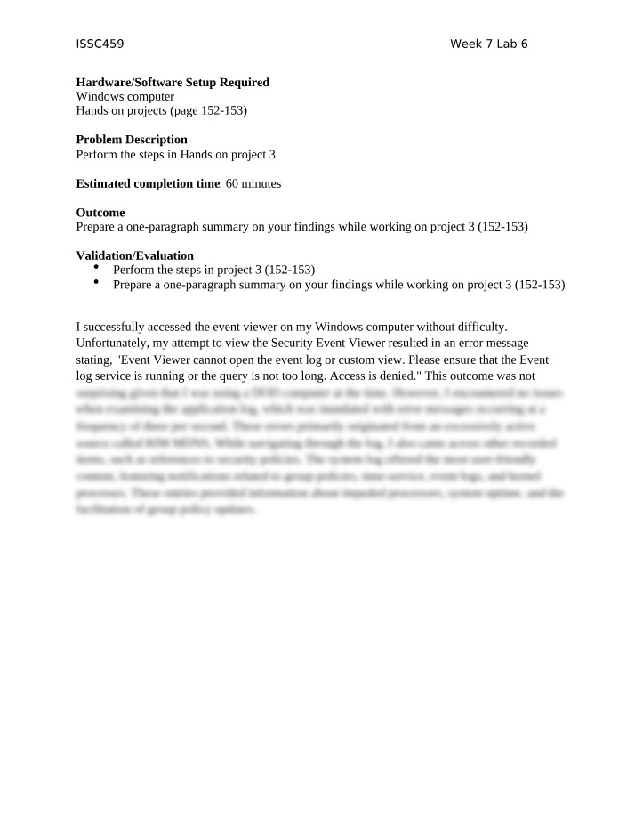 Windows Event Viewer - Troubleshooting Project 3
